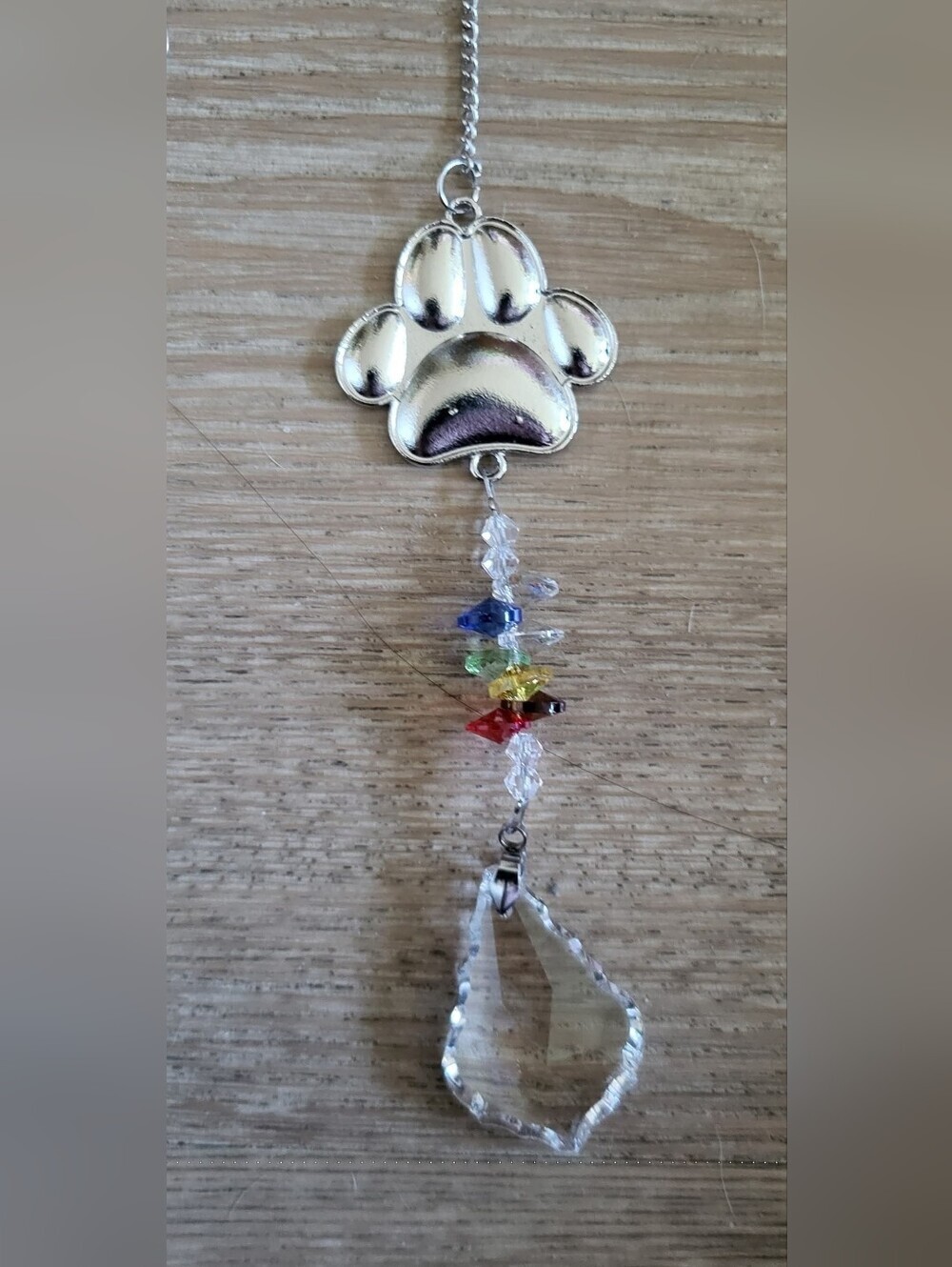 Silver Paw Print Crystal Suncatcher